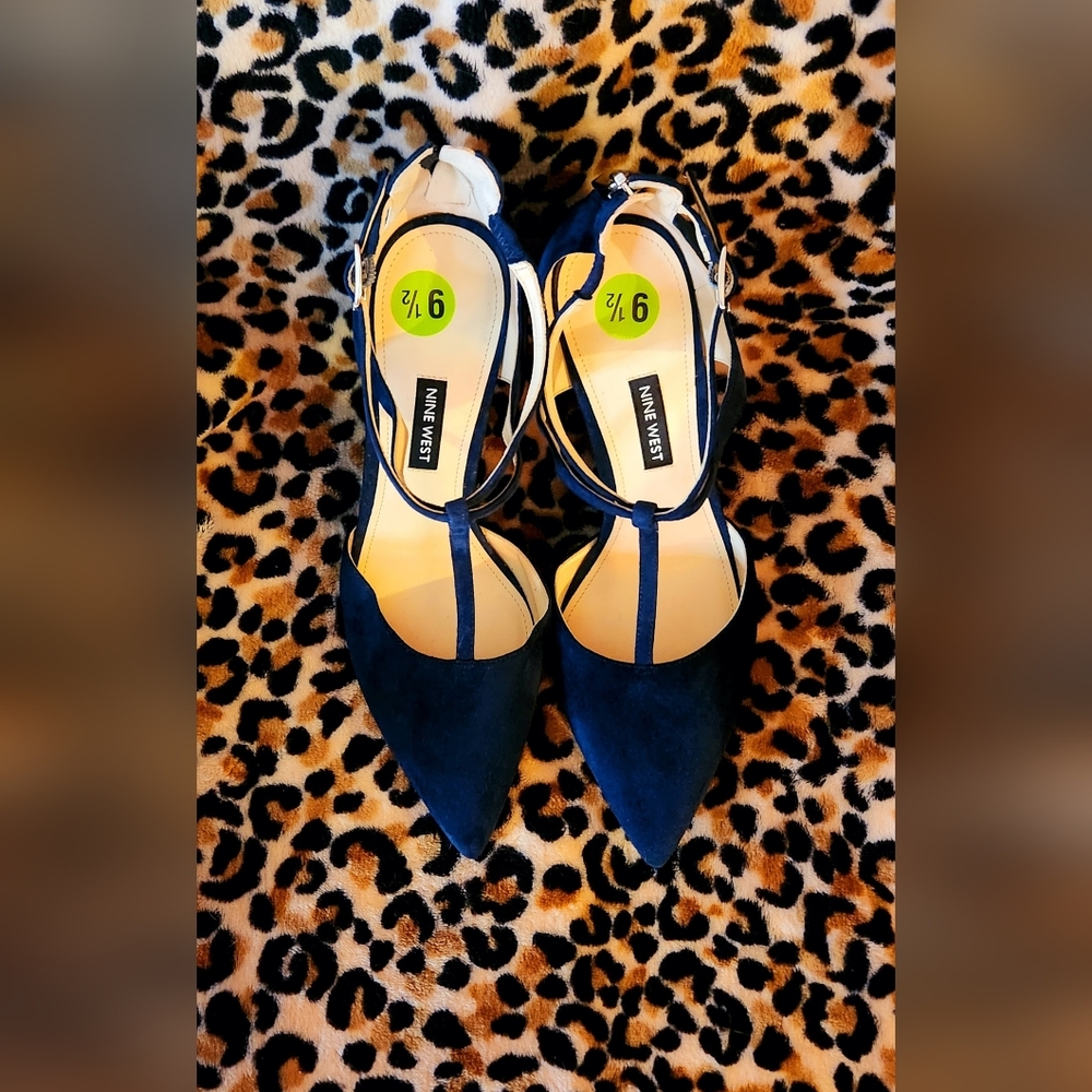 Nine West Teresa T-Strap Pumps in Navy Suede - Picture 13 of 16